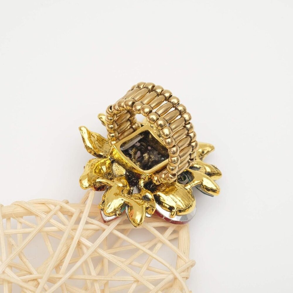 Luxury Women's Austrian Crystal Leaves Flower Big Cocktail Statement Rings Stret - Picture 6 of 7
